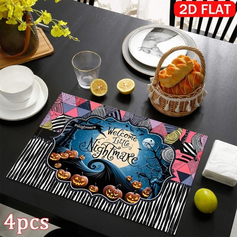 Fall Pumpkin Maple Leaf Placemats, Watercolor Style Printed Linen Table Mats, Harvest Season Table Decor