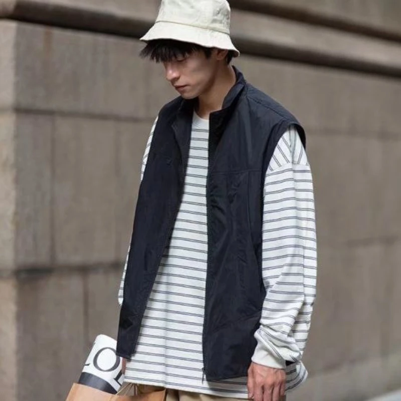 Men's Quick Drying Outdoor Vest Casual Windbreaker Jacket with Standing Collar Loose Fit Large Size Workwear Clothing