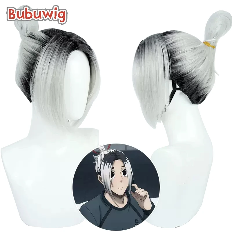 Bubuwig Synthetic Hair Gin Gagamaru Cosplay Wig Blue Lock 30cm Short Straight Black Gradient Silver Gray Men Wigs Heat Resistant