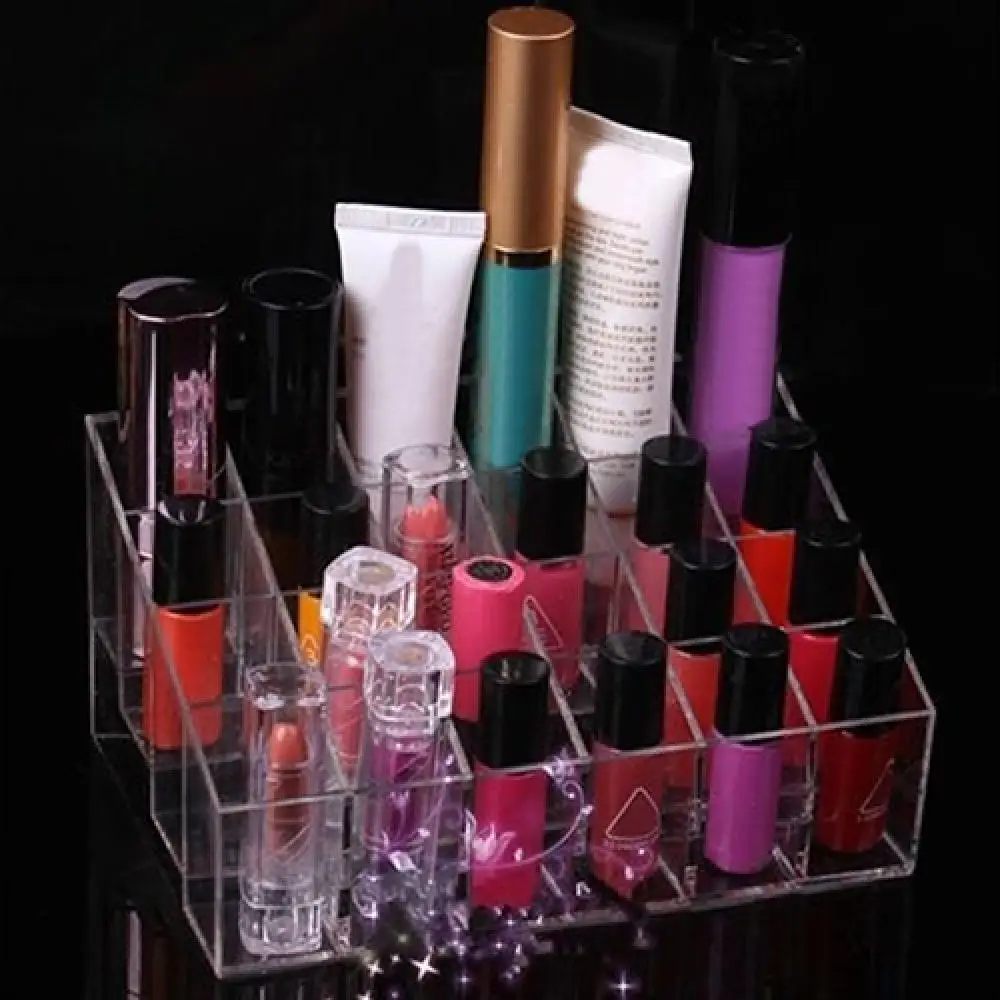 24 Grids Lipstick Holder Acrylic Cosmetics Storage Box Lipstick Nail Polish Jewelry Display Rack Makeup Organizer Lipstick Rack