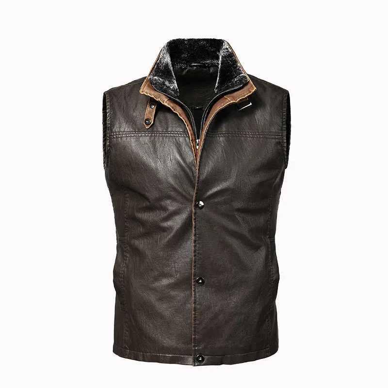 Men Leather Vest Autumn PU Jacket Large Size Vintage Biker Vest Mens Motocycle Jackets Coat Casual Work Vest 5XL