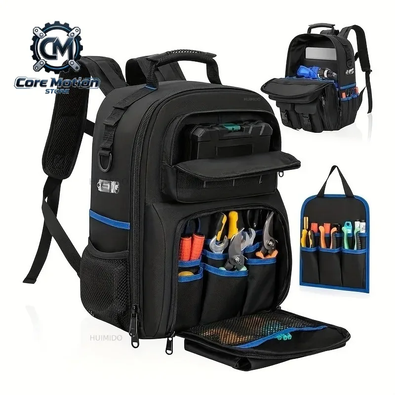 Tool Backpack Heavy Duty Tool Bag with Padded Shoulder Removable Tool Organizer Water-Resistant Work Backpack for Electricians