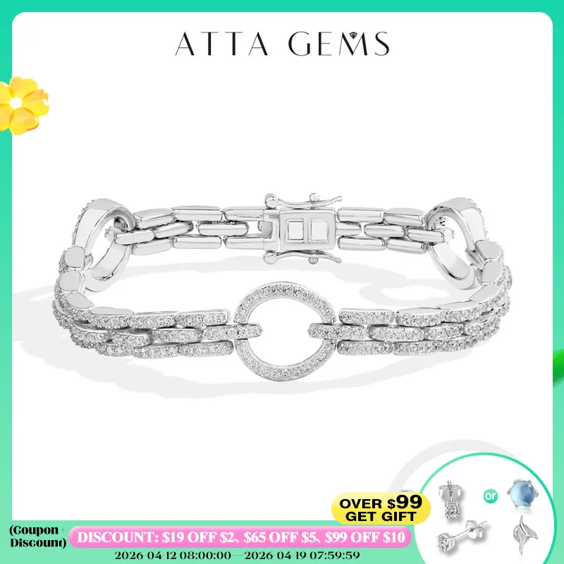 

ATTAGEMS Luxury Full Moissanite Diamond Bracelet DVVS1 Round Cut 1.2mm 925 Sterling Silver For Women Man Engagement Jewelry Gift