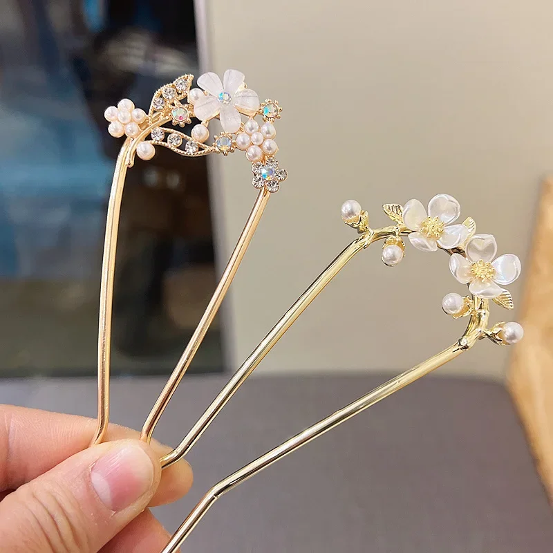 New Retro Temperament Pearl U-shaped Hairpin Pill Head Plate Hair Ware Hairpin Hairpin Headwear Wholesale