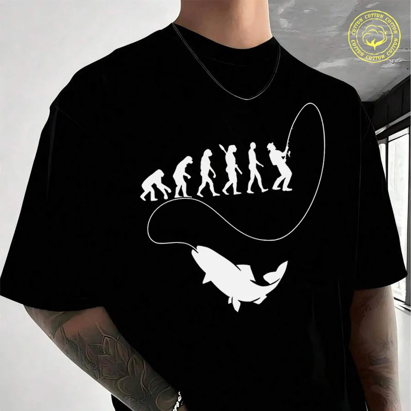 

Fisherman Fish Evolution Fishing Cool Labor Day Men's Moto Casual T-Shirt Street Style Suitable For Travel And Sports Tee