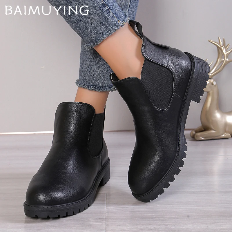 Leather Women Flat Snow Ankle Boots Classic Chelsea Boots Winter New Retro Shoes 2024 Trend Designer Gladiator Botas De Mujer