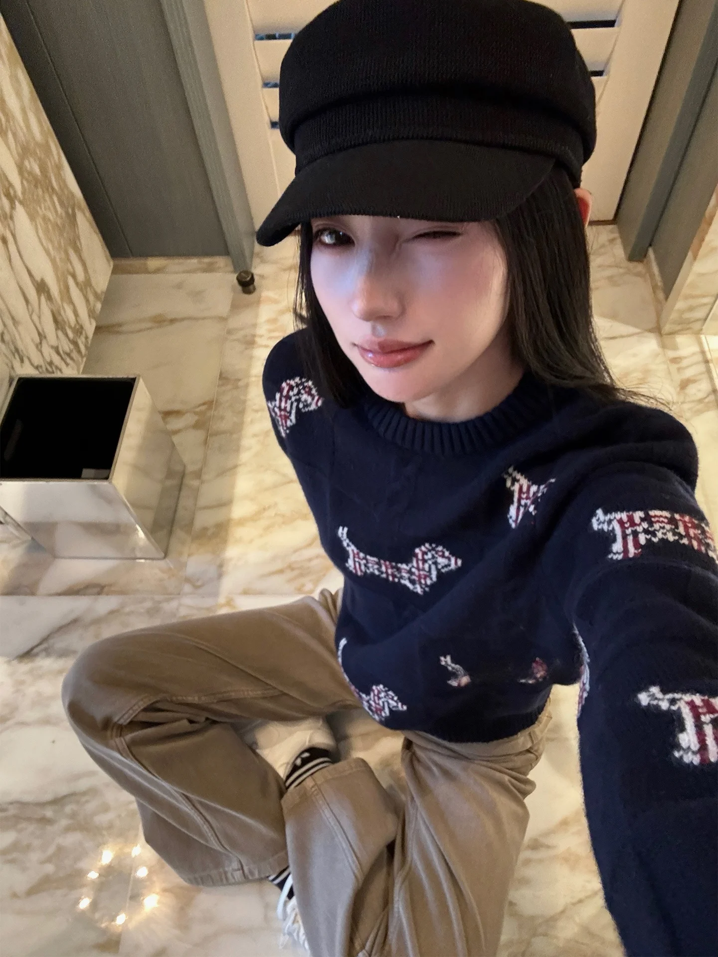 

Милый модный повседневный шерстяной вязаный свитер с вышитым узором на крыше, женский мягкий свободный крой, длинный длинный с...