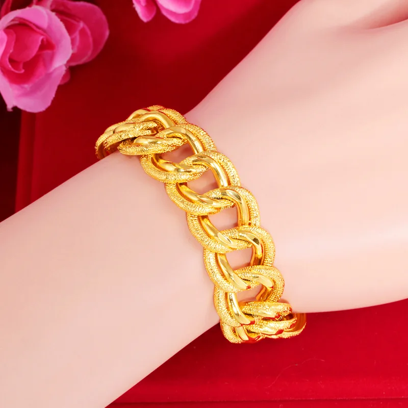 Fashion 22k Yellow Gold Bracelet Jewelry for Women Wedding Engagement Statement Bracelets Gold Bangles Girlfriend Gifts