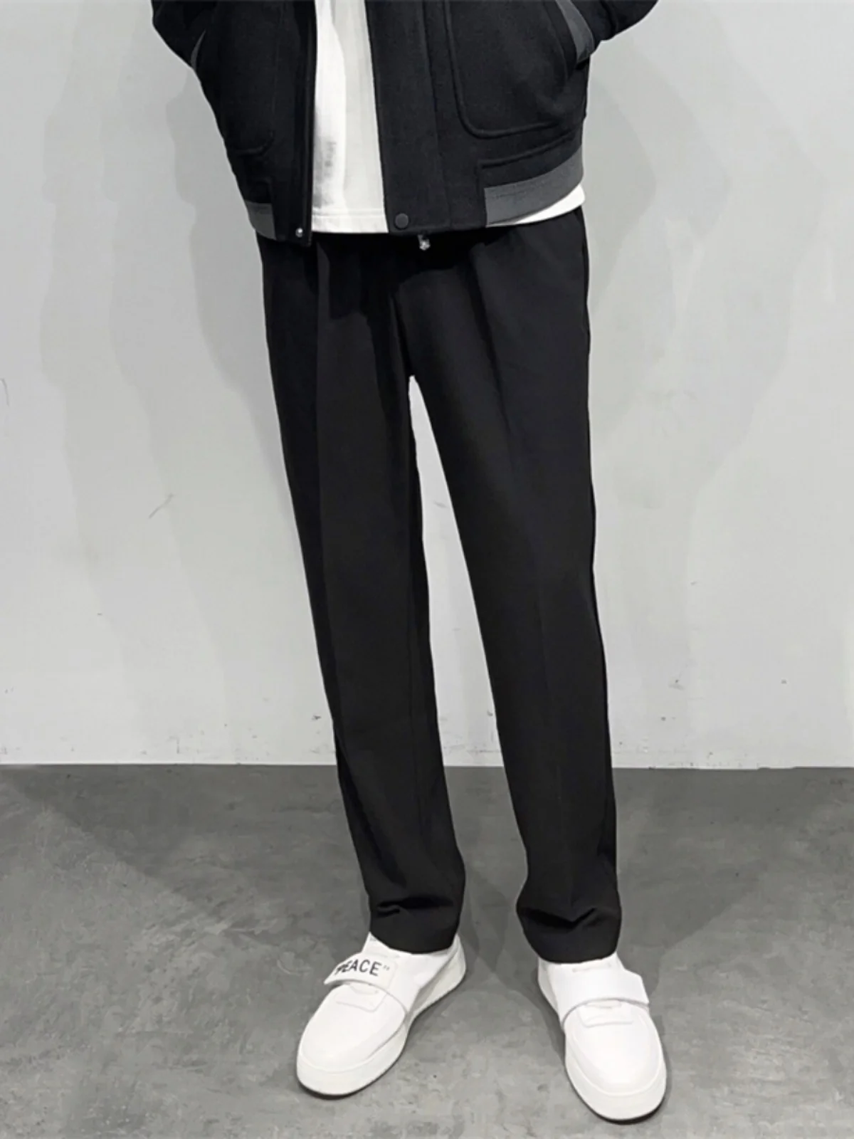 

Dolca Homme Cus-Dyed Pr-Free Easy Care Autumn Loose Straight Leg Elastic Waist Casual Pants Faion Urban Sle Polyest...