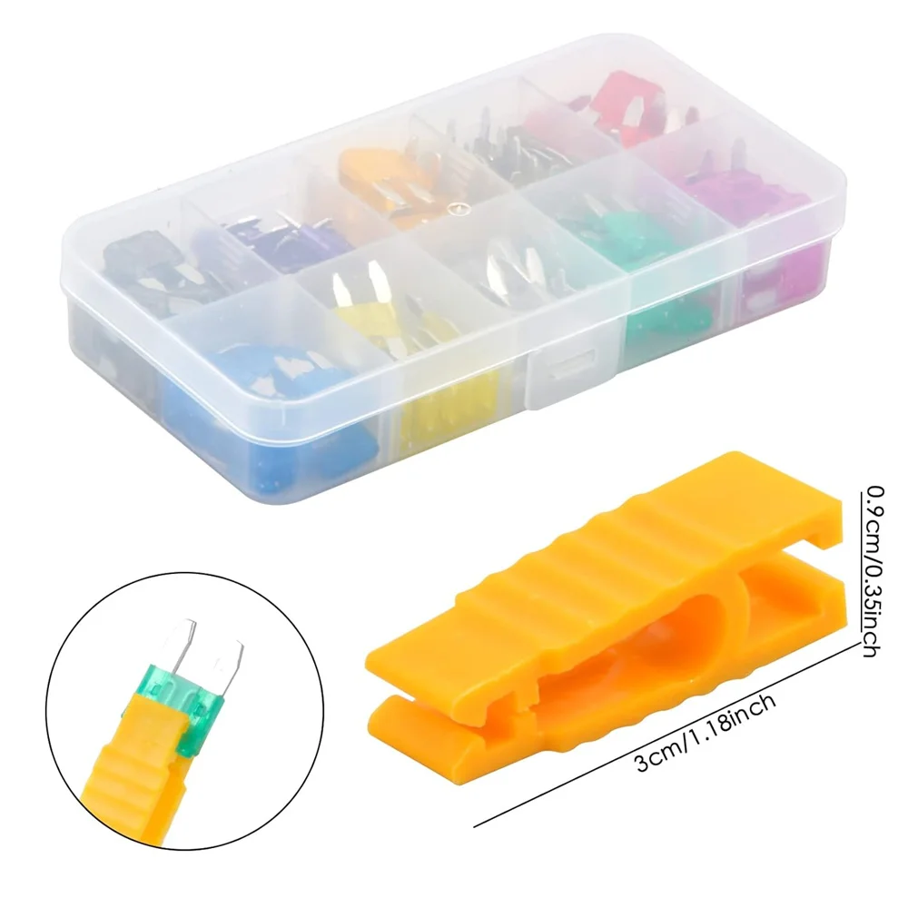 120-teiliges Mini-Sicherungsset, 2A 3A 5A 7,5A 10A 15A 20A 25A 30A 35A Mini-Flachsicherungen mit Sicherungszieher und transparenter Aufbewahrungsbox für Motorräder – Detail 4