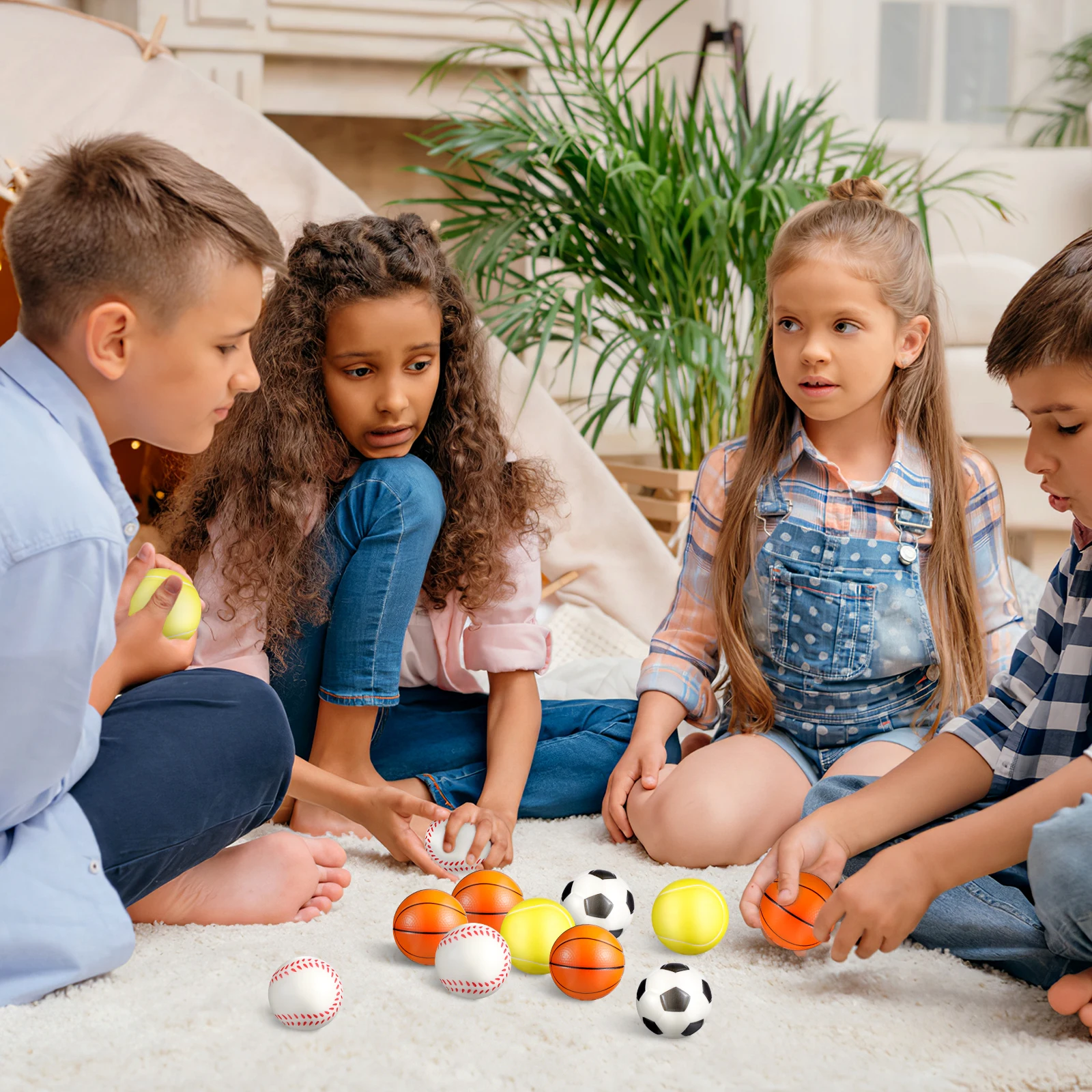 12Pcs PU Stress Balls Sports Squeeze Relief Balls Soccer Basketball Tennis Baseball Party Favors Squeeze Toys Fidget Stress Toys