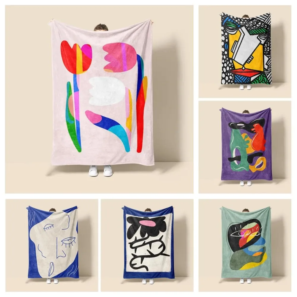 Morandi Color Flannel Blanket Abstract Botanical Graffiti Design Minimalist Sofa Flannel Blanket Cafe Home Dual Purpose