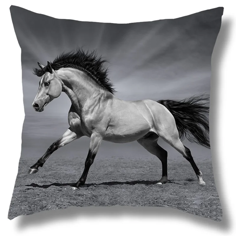 Theme of Running Horses Double-sided Printed pillow cover Short plush Suitable living rooms bedrooms sofas throw cushion cover