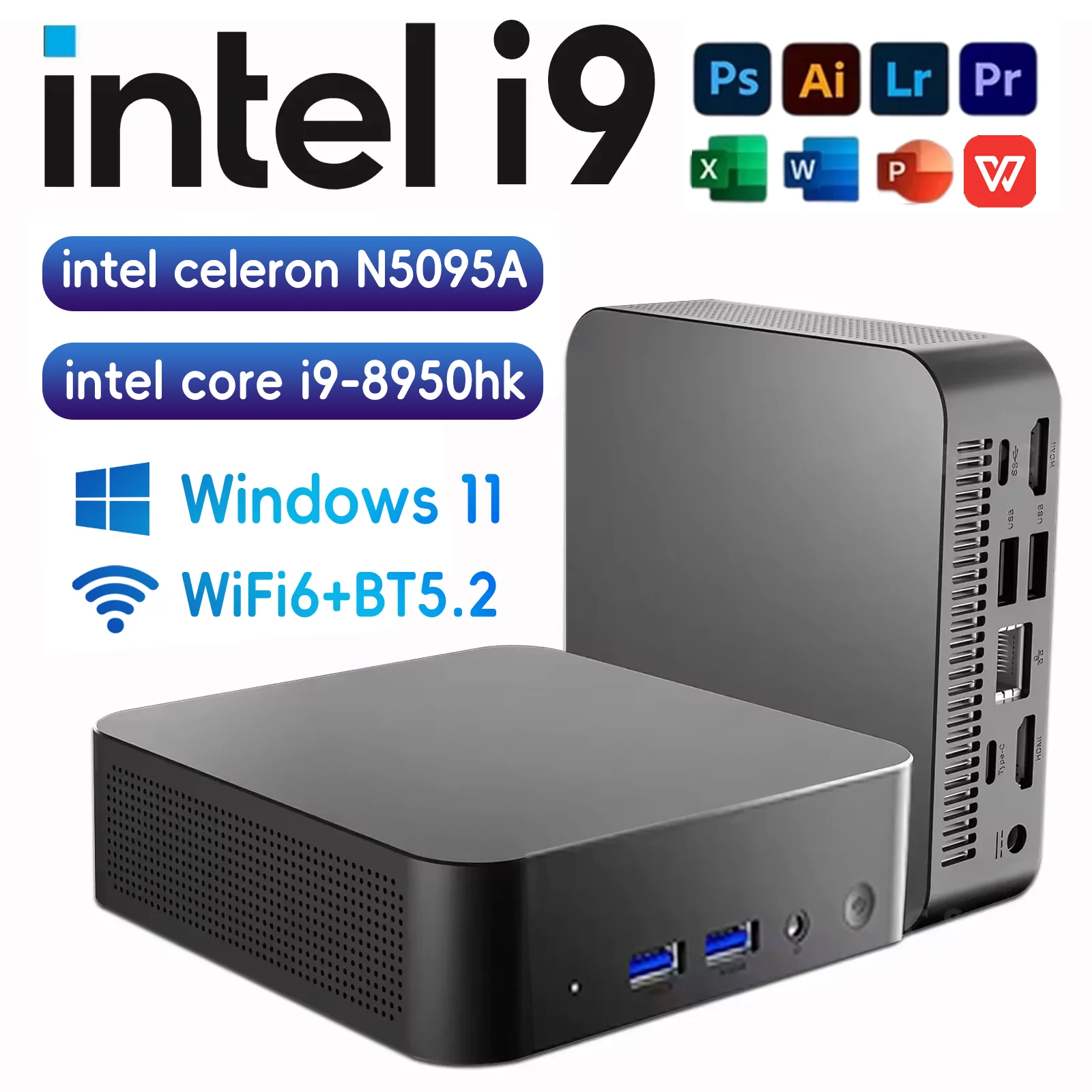 

Windows 11 Pro Intel Core i9 8950HK Mini PC 16GB DDR4 1TB M.2 SSD WIFI 6 BT5.2 4K HD Mini Gaming Pc【3 year warranty】