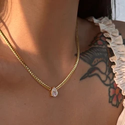 Waterdrop cz stone necklace stainless steel necklaces for women simple dainty jewelry elegant stainless steel jewelry
