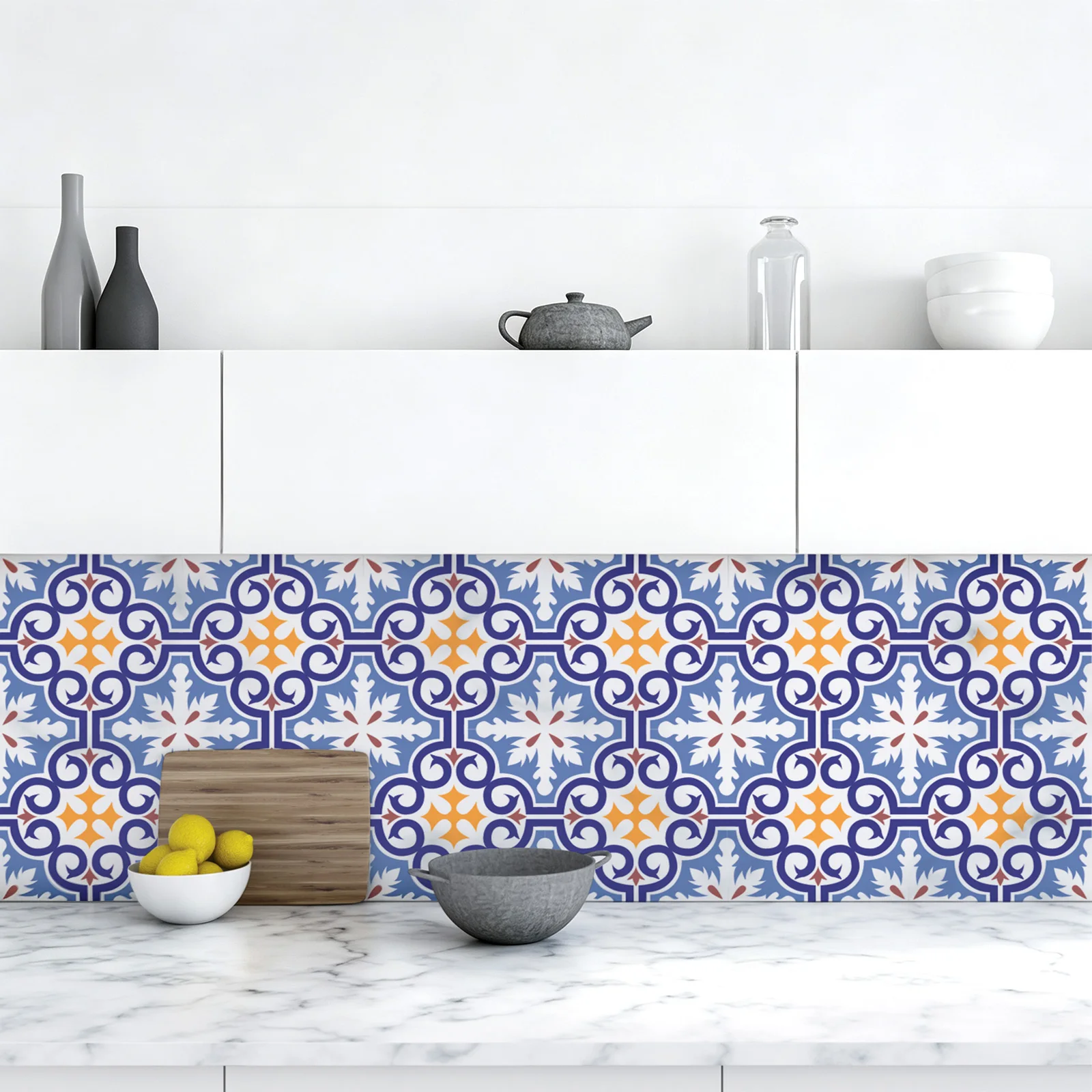 18piece set, 7.87x7.87 inch bathroom tiles, balcony tiles, kitchen tiles, PVC self-adhesive wall stickers, anti slip, moisture-proof, oil resistant stickers
