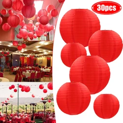 Mix Size Chinese Paper Red Lanterns Wedding Hanging Lantern Set Wedding Birthday Anniversaire Party Festival Lantern Decor