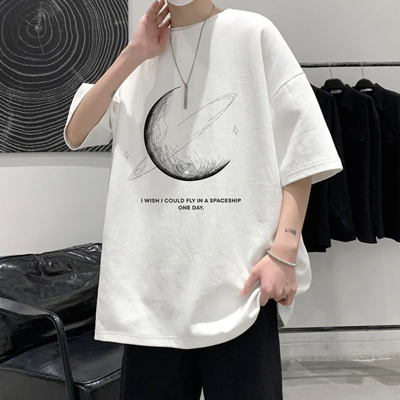 Men's Cotton Oversized T-shirt Loose Tops Tshirts For Clothing Breathable Casual Pattern Short Sleeve Tees Streetwear Recommend image 2