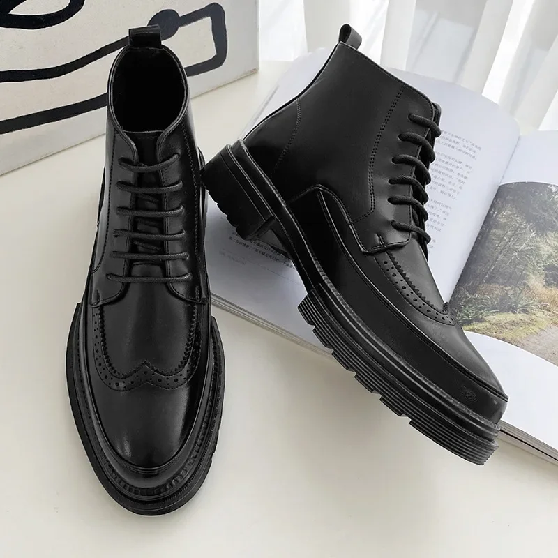 British Style Platform Work Shoes Brogue Men Boots Size 38-44 2024