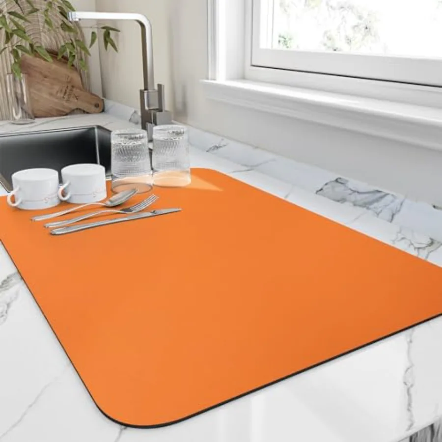 

Dish Drying Mat for Kitchen Counter, Heat Resistant Drainer Mats with Non-slip Rubber Backed, Hide Stain Kitchen Super Absorben