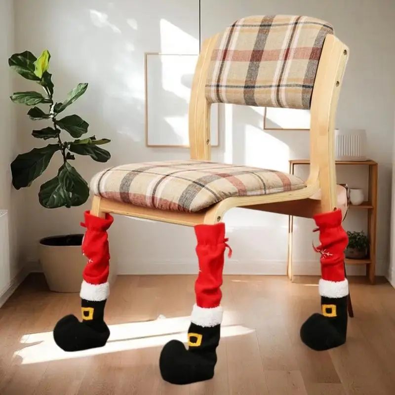 4 قطعة أثاث عيد الميلاد كرسي غطاء الساق حافظات الأرضية عيد الميلاد قدم كم ديكور سانتا الجدول الساق كرسي القدم يغطي 2025 #4