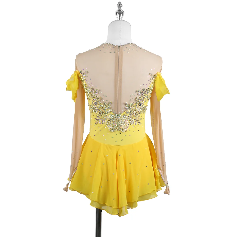 Zagitova Figure Skating Dress For Women Girls Ice Skating Skirt Performance Competition With Shiny Diamond Yellow