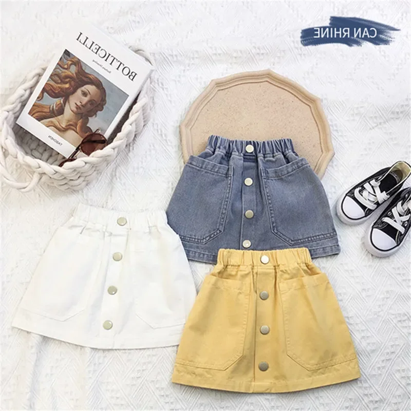 Summer Girls Skirts Fashion Skirts for Kids Pink/blue Children Jeans Skirt Denim Shorts for Baby 1-8years Clothing