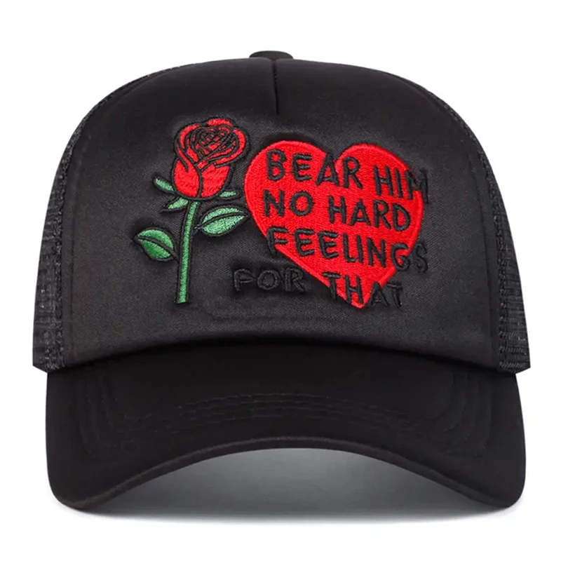 2026 New Baseball Hat Love Rose Embroidered Hip Hop Hat Outdoor Daily Leisure Decoration Sunshade Hat Unisex Breathable Mesh Hat