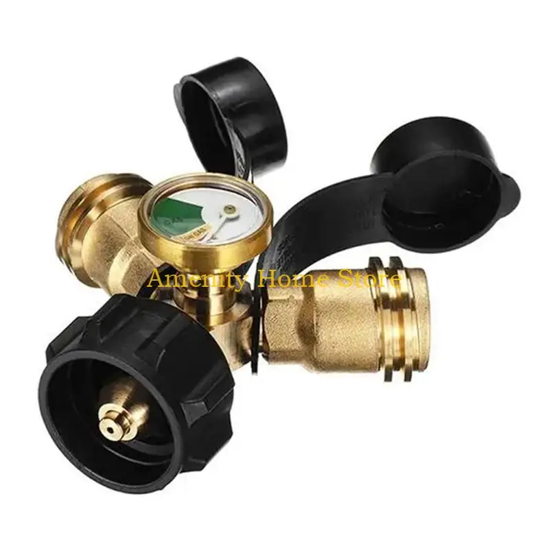 

F26C Multiple Use Propane Y Splitter Manifolds With Pressure Gauge, Secure Connection Suitable For BBQ Grills And Camp Stove