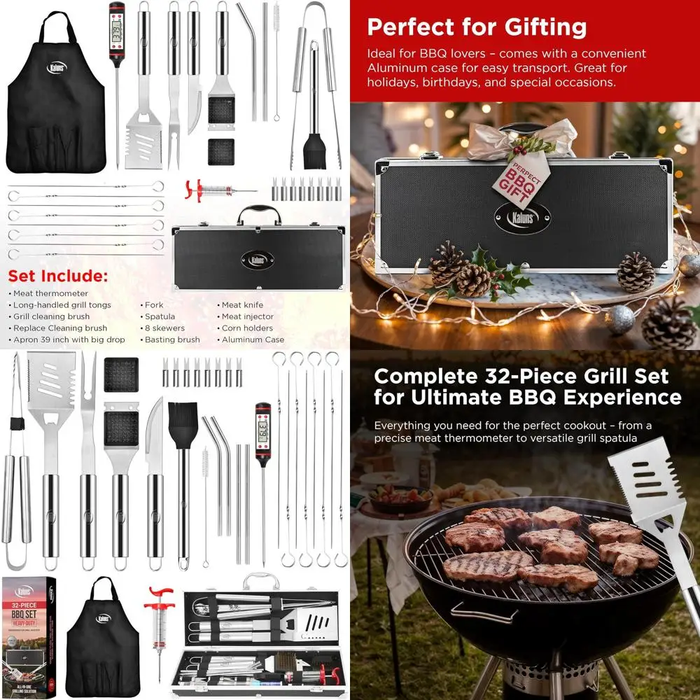 

Premium Stainless Steel BBQ Set with Aluminum Case and Apron - Ideal Dad's Christmas Gift for Grilling Enthusiasts
