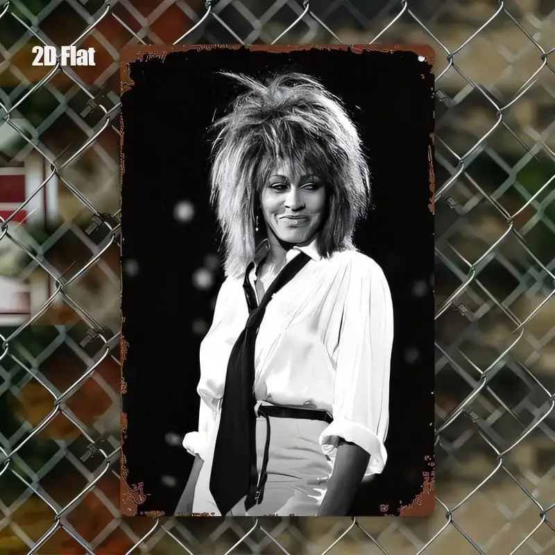 Tina Turner Vintage Black & White Metal Tin Sign - Retro Distressed Iron Wall Art for Bar, Cafe, Home Decor | Music Icon Decor,