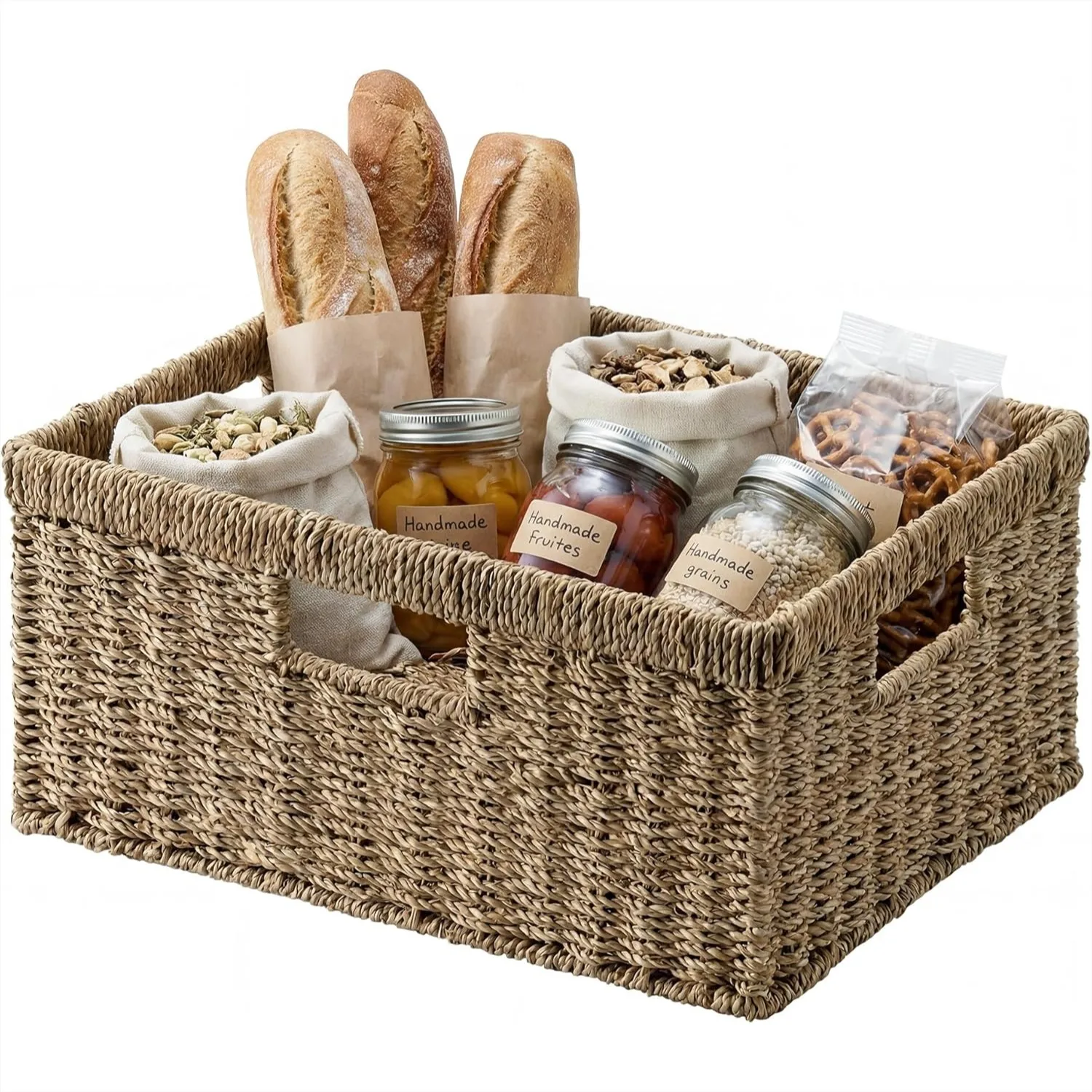 

Large Wicker Storage Basket with Built-in Handles for Pantry, Entryway, and Living Room Organizing