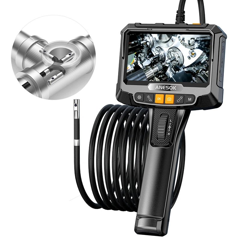 

5 Inch Automotive Pipe 2-Ways Articulating Endoscope Remote Inspection Snake Flexible Videoscope Steerable Borescope