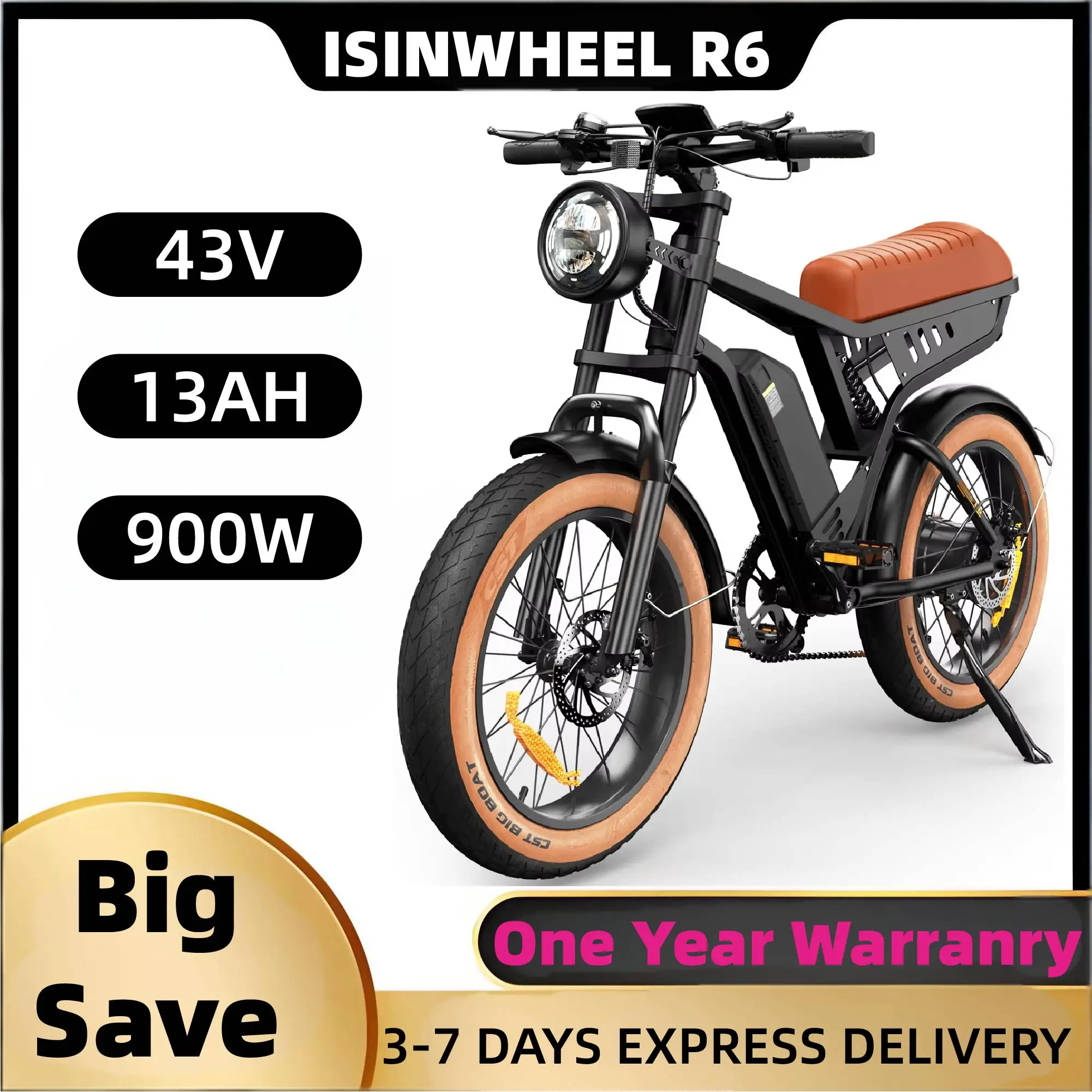 

Isinwheel R6 adult E-bike 900W 43V13Ah battery commute Electric Bike,20-inch Fat Tire E-Mountain bike