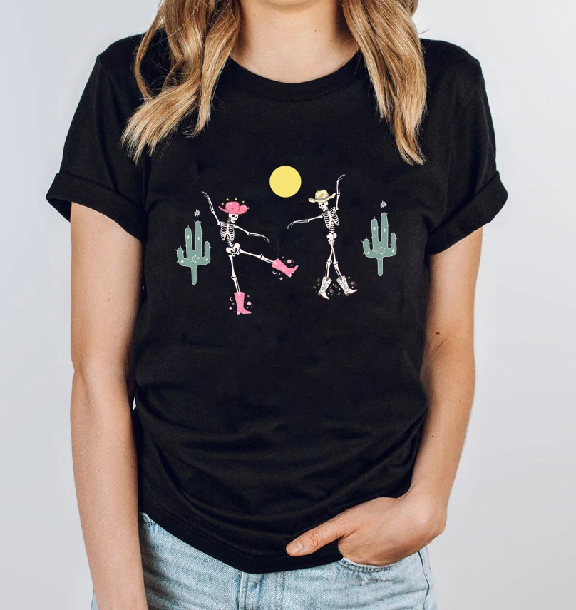 

colored dancing skeleton desert tshirt funny women short sleeve hipster graphic tee shirt