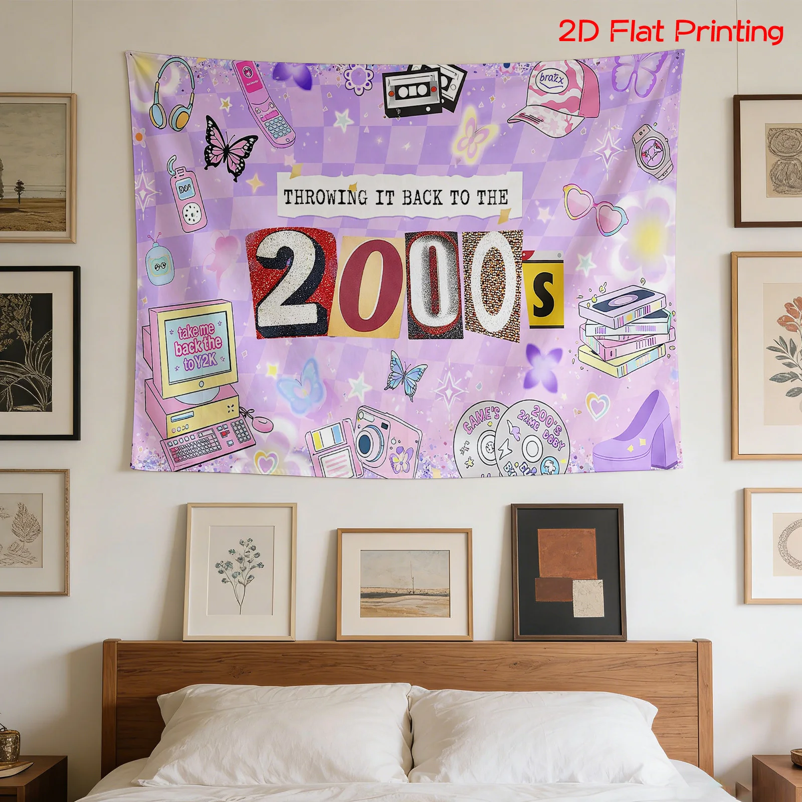 1pc Y2K 2000s Nostalgia Tapestry Purple Checkered Retro 00s Trend Wall Hanging Dorm Bedroom Decor aesthetic room decor pink room