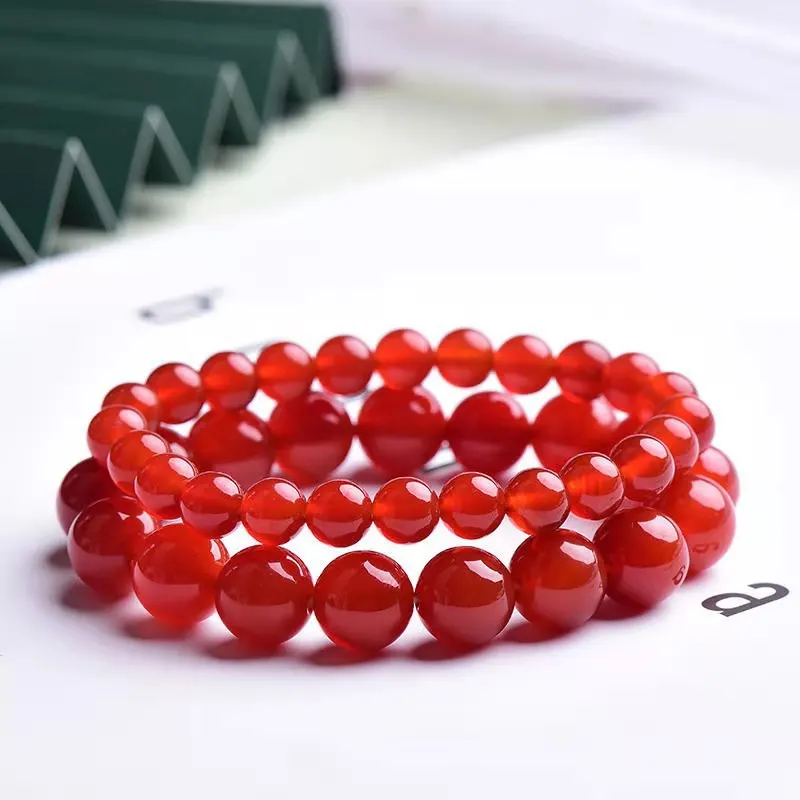 Red natural agate bracelet, single circle bracelet, bead plain circle, men's and women's transshipment lucky hand jewelry.