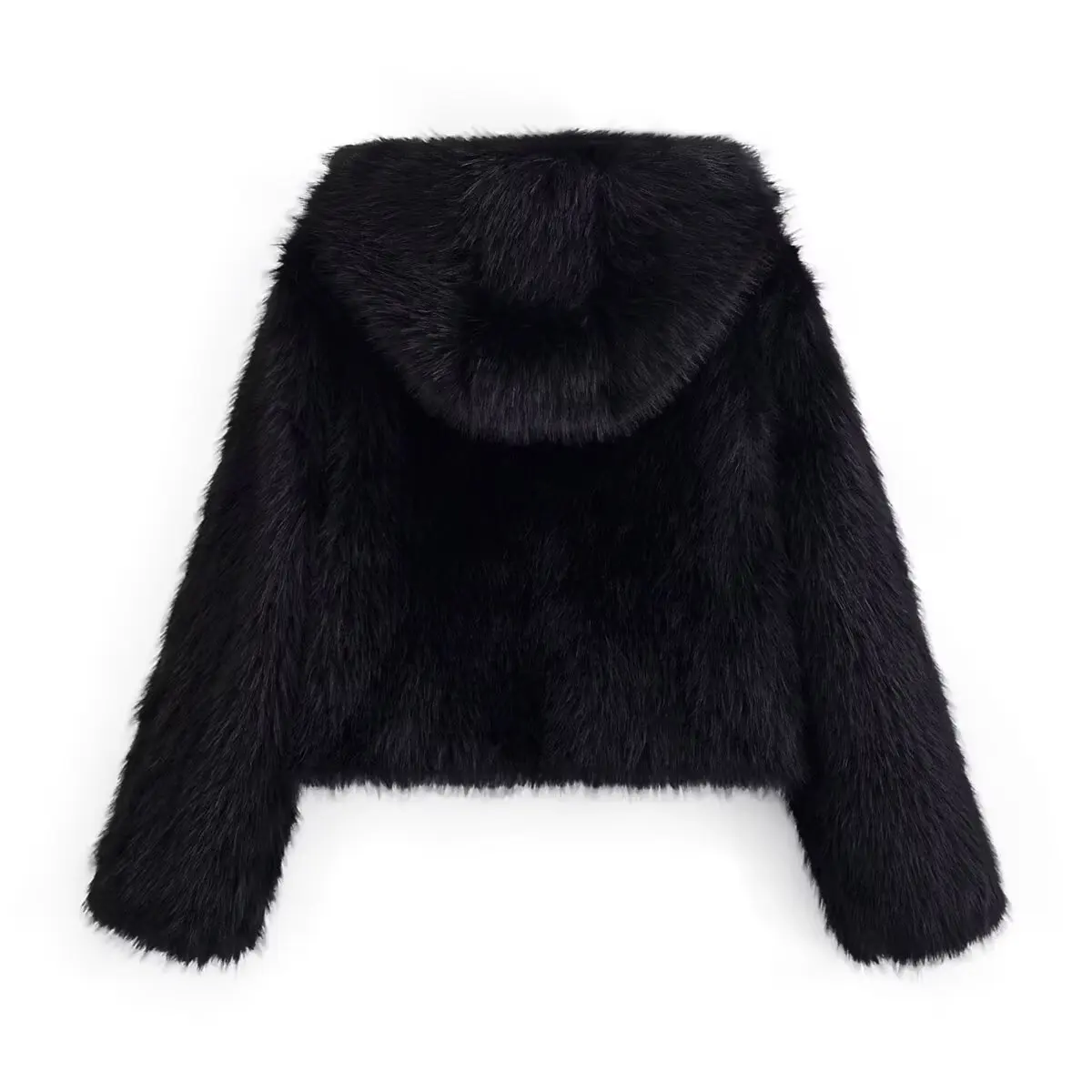 KONDALA Chic Black Luxurious Furry Winter Hooded Faux Fur Women Jacket Fashion 2025 Elegant Fall Outwear Night Party Noble Coat