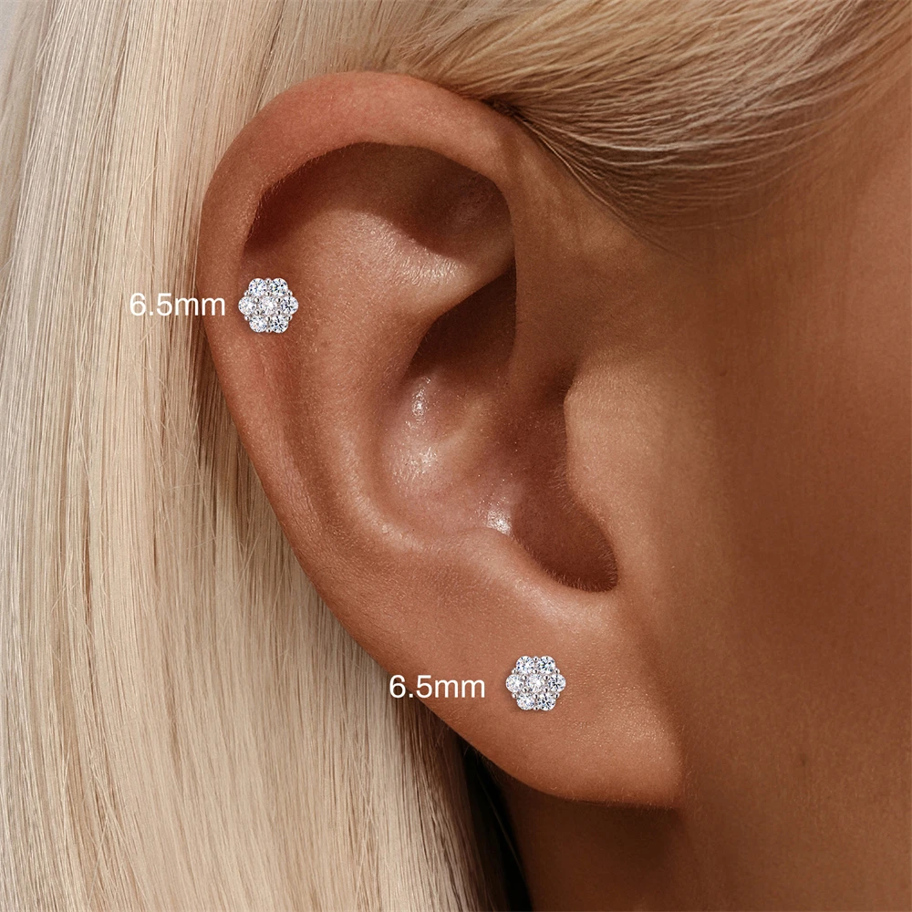 Canner 925 Sterling Silver Moissanite Flat Back Stud Earrings Multiple Sizes Minimalist Piercing Earrings Hypoallergenic Jewelry