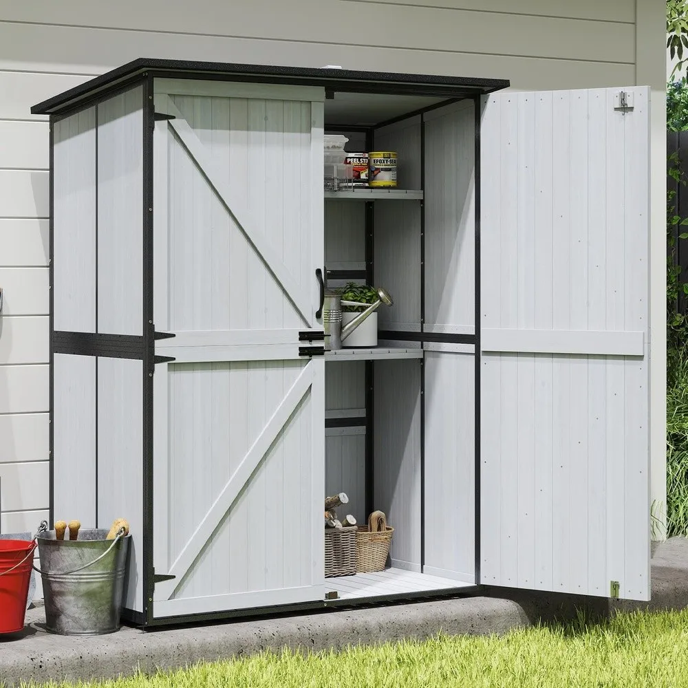 Outdoor Storage Shed with Floor Waterproof Storage Cabinet with Metal Frame Adjustable Shelves Garden Shed for Backyard