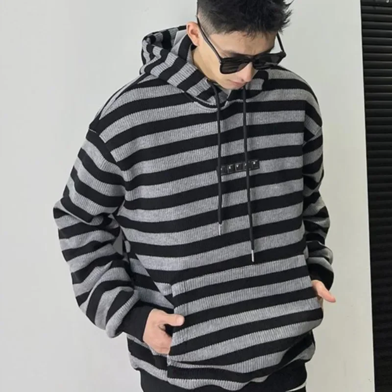 Loose Sweatshirts for Men Stripe Man Hoodies Oversize Y2k Clothes Harajuku Fashion Sweat Shirt No Brand Warm One Piece Designer