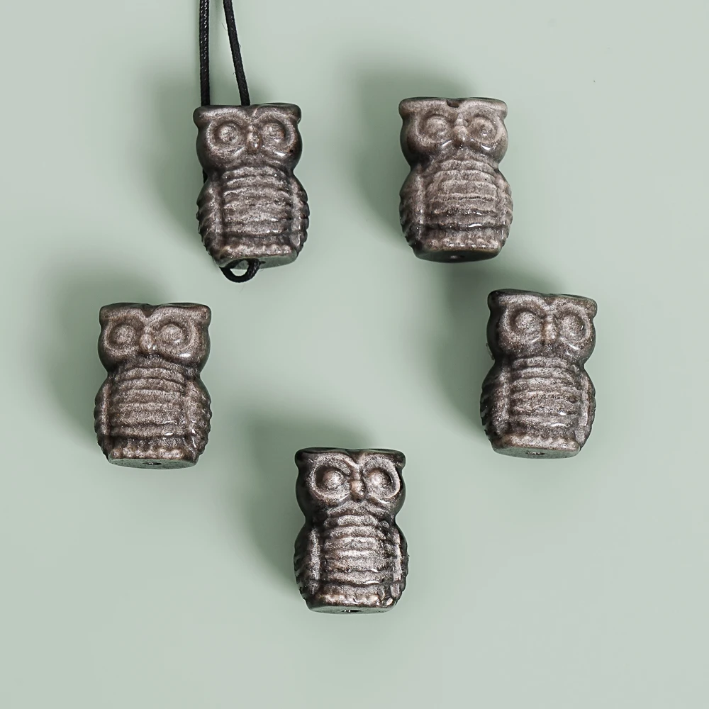5Pcs Silver Obsidian Wise Owl Pendant 18x13x10MM Silver Black Symbol of Wisdom Charms for Spiritual DIY Jewelry Making view 6