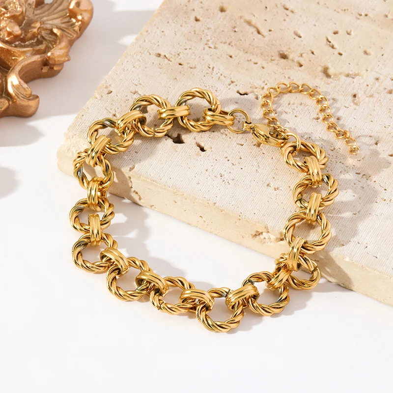 EILIECK 316L Edelstahl Metall Goldfarben Rundgliederkette Halskette Armband Set für Damen Mode Punk Wasserdichter Schmuck – Detail 16