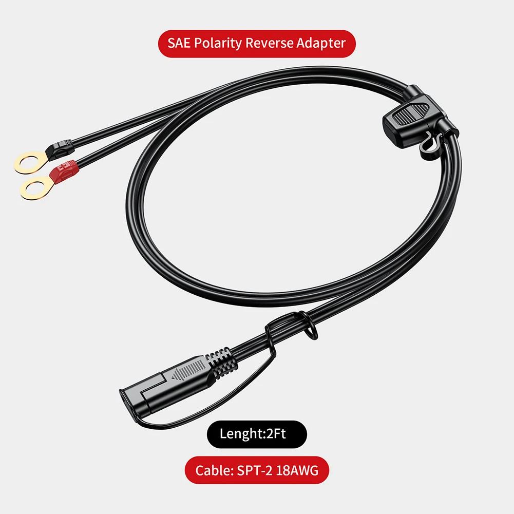 

Кабель-удлинитель 12-24В с кольцевыми клеммами 2FT/6FT 18AWG, 2-контактный, для зарядных устройств автомобильных и мотоциклетных аккумуляторов