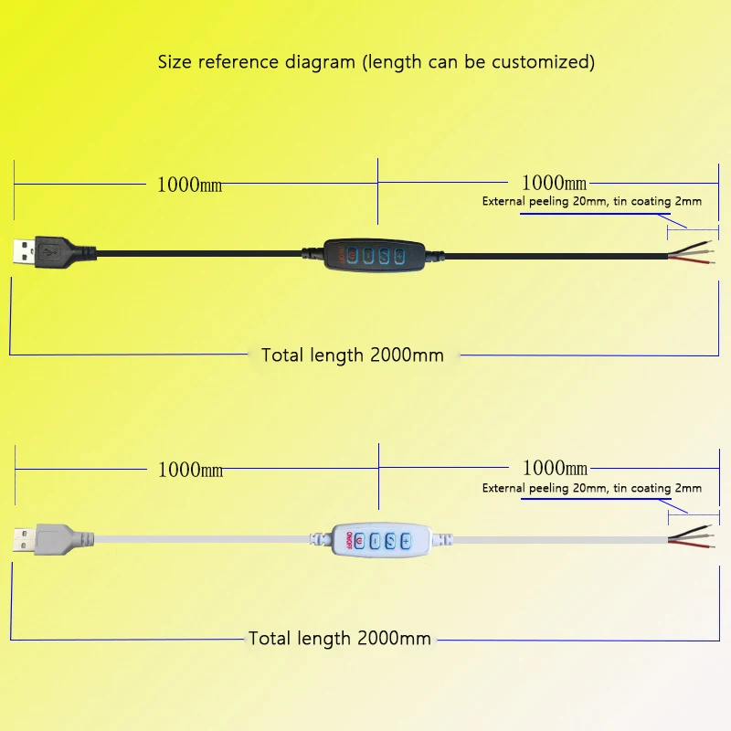 Ściemniacz LED DC 5V Kabel USB 2m z przełącznikiem Ściemnialny pilot zdalnego sterowania 3-pinowy przedłużacz do pojedynczego 3-kolorowego światła