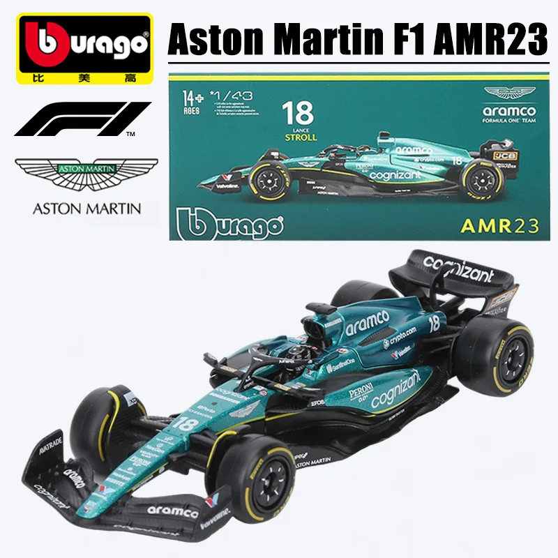 Bburago 1:43 Aston Martin F1 AMR23 # 14 # 18-delige speelgoedmotorvoertuig gegoten metalen modelgeschenken