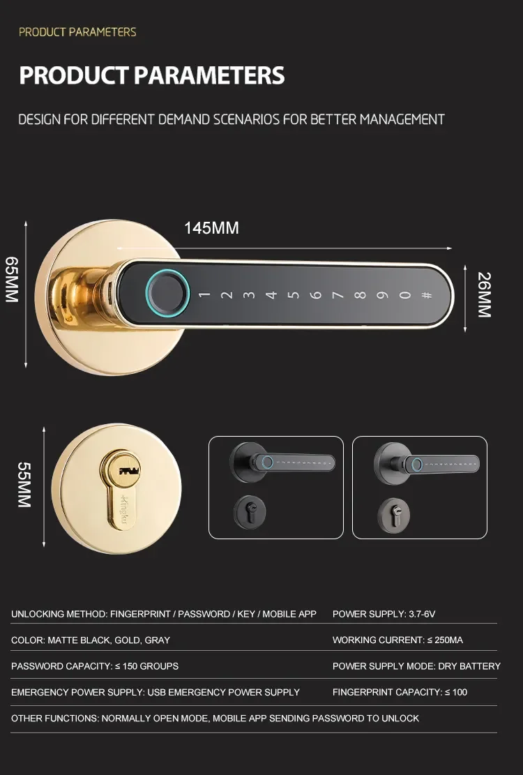 ブレジルスリットレバースマートドアロック、Tuyaブル、ユーロプレス、指紋生体認証、パスワードキーハンドル、72mm、85mm