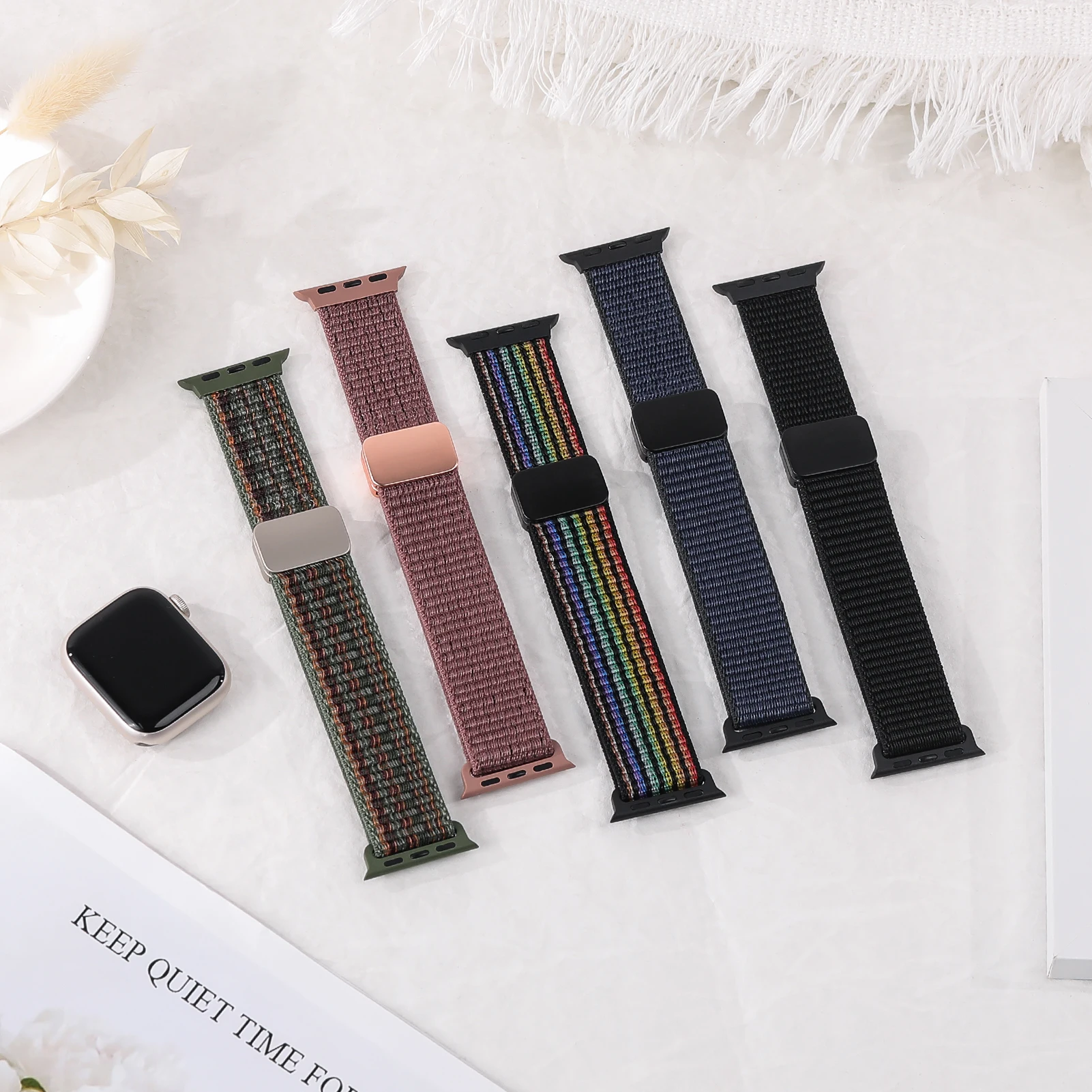 Magnetic Loop for Apple watch band 40mm 45mm 44mm 41mm 49mm 38mm 42mm Nylon bracelet iWatch series 9 8 7 6 5 3 ultra 2 se Strap