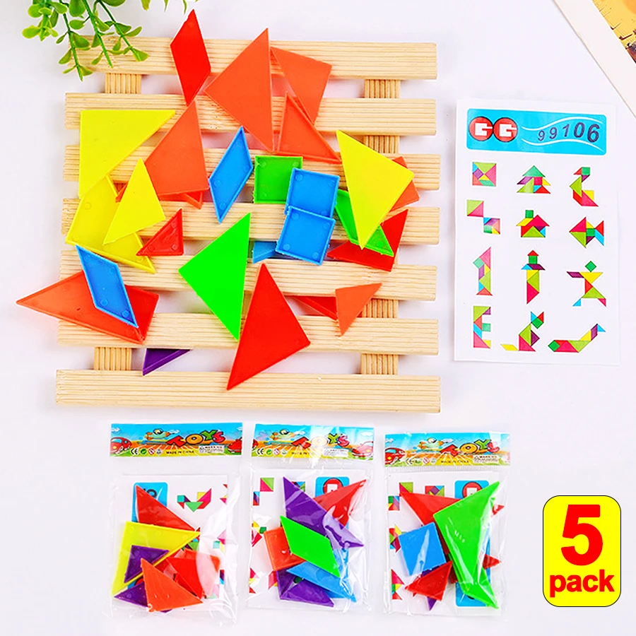 Mini rompecabezas Tangram de plástico de colores para niños, juguetes de Educación Temprana, accesorios de rompecabezas cognitivos, juego de