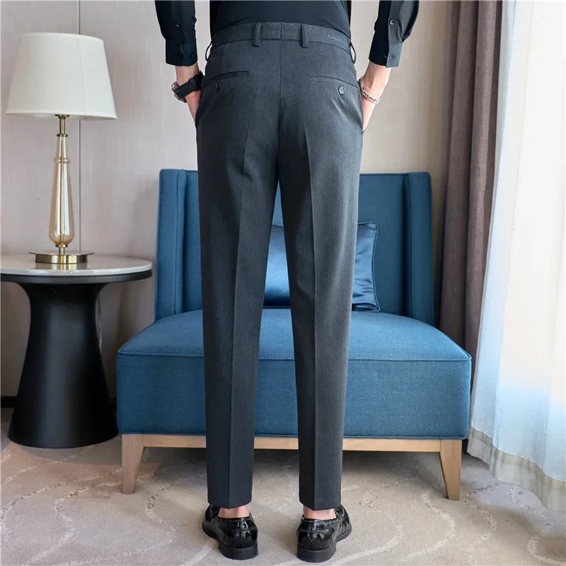 Men Suit Pants 2024 Autumn New British Style Elastic Waistband Slim Fit Solid Business Casual Formal Dress Trousers Men Clothing